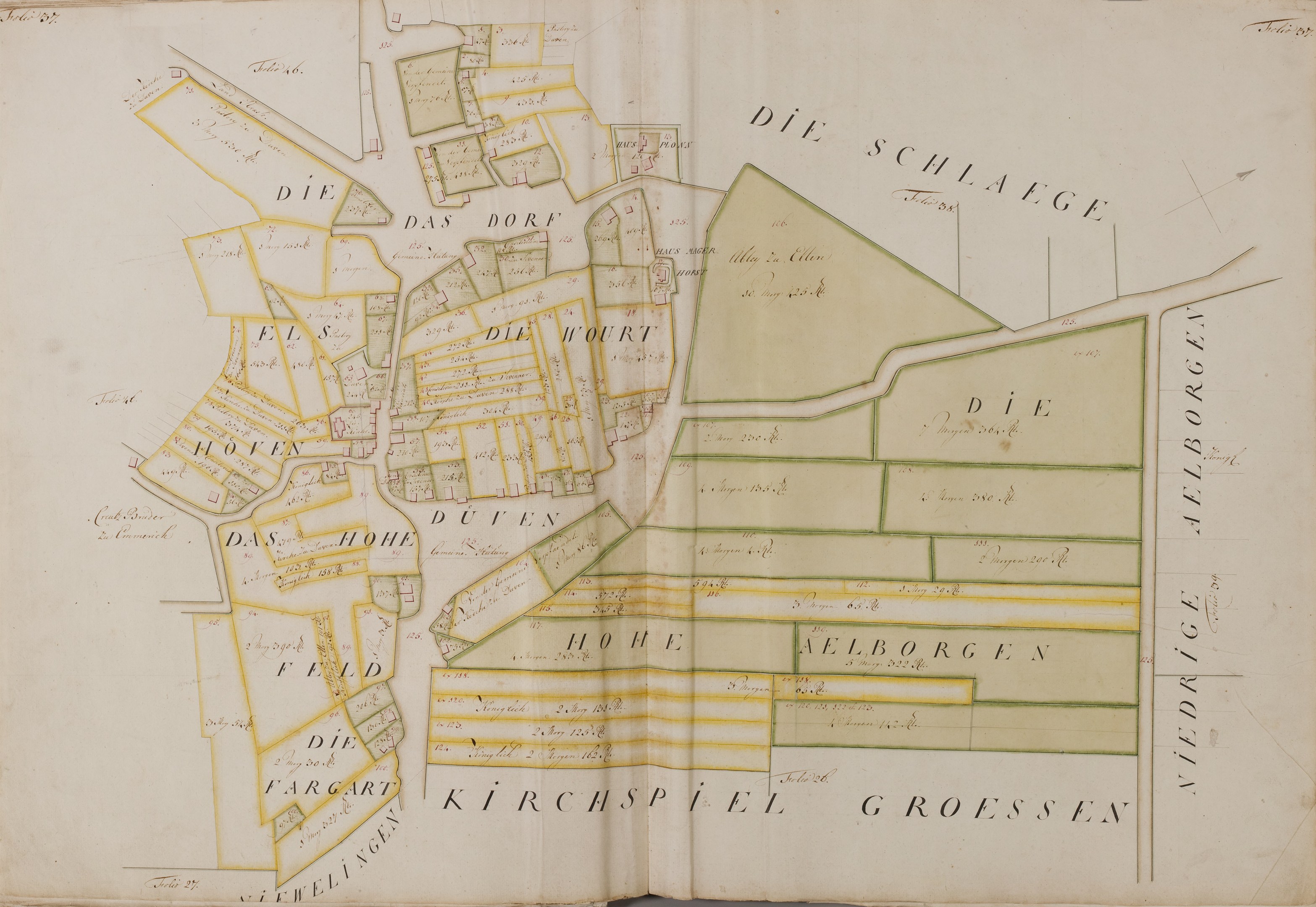 Altes Buch mit einem detaillierten Stadtplan von Hamburg, Deutschland, einschließlich Straßen, Gebäuden und Sehenswürdigkeiten, begleitet von beschreibendem Text.