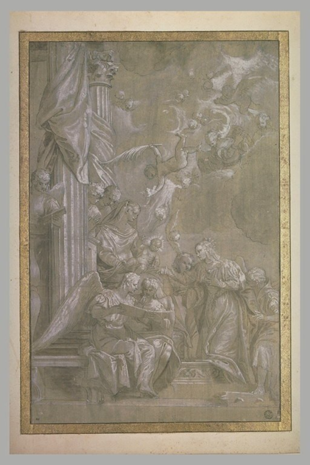 Eine Schwarz-Weiß-Zeichnung von Menschen in einem dämmrig beleuchteten Raum, einige schauen ängstlich nach oben und andere traurig nach unten, mit einem gerahmten Bild an der Wand.