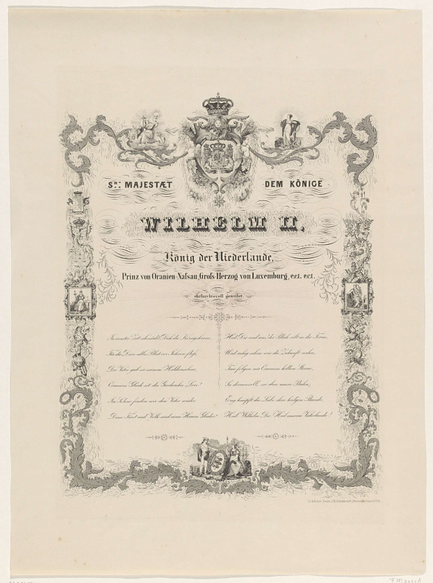 Urkunde aus dem 19. Jahrhundert, die von der deutschen Regierung ausgestellt wurde und ein Wappen, dekorativen Text und ein Logo enthält, wahrscheinlich im Zusammenhang mit der Heirat von Wilhelm II. von Sachsen.