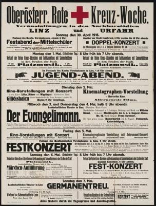 Anzeige des Deutschen Roten Kreuzes aus einer alten deutschen Zeitung vom 30. April 1916 mit Text und Pluszeichen.