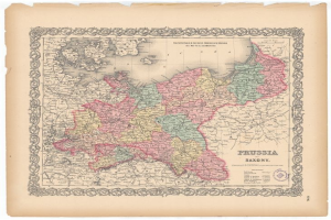 Alte Karte von Preußen und Sachsen mit sichtbaren Grenzen, auf altem Papier gedruckt.