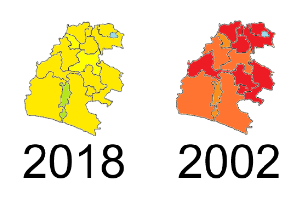 Eine Deutschlandkarte mit gelb, rot und orange hervorgehobenen Bundesländern auf einem weißen Hintergrund mit Text.