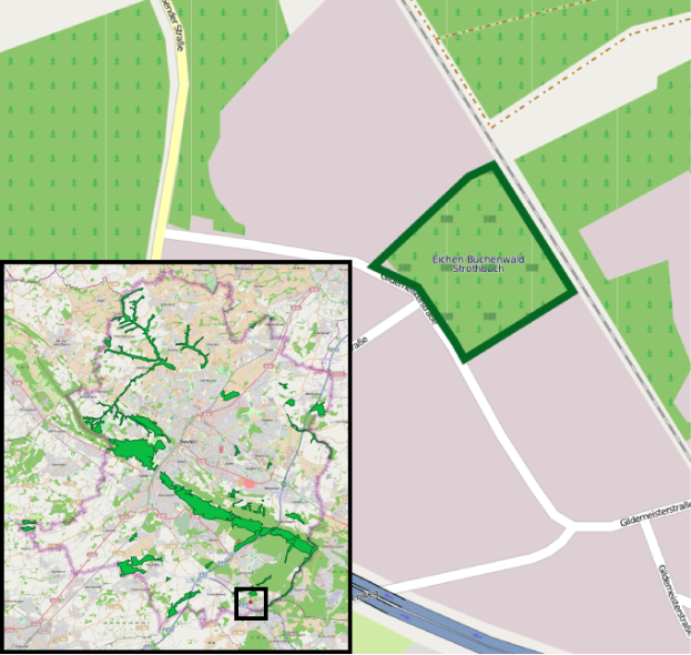 Eine Karte von Stuttgart, Deutschland, geteilt in zwei Teile mit Text oben und unten, die eine geplante Standortmarkierung hervorhebt.