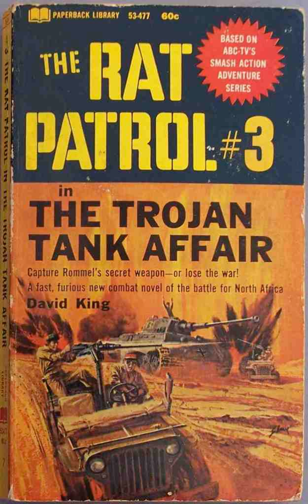 Buchumschlag mit Armee-Panzern und Jeeps in einer KriegsSzene mit Text darüber