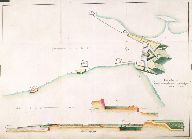 Eine handgezeichnete Karte einer kleinen Insel mit einem Boot im umliegenden Wasser, die handgeschriebene Texte enthält, die weitere Details zur Insel liefern.