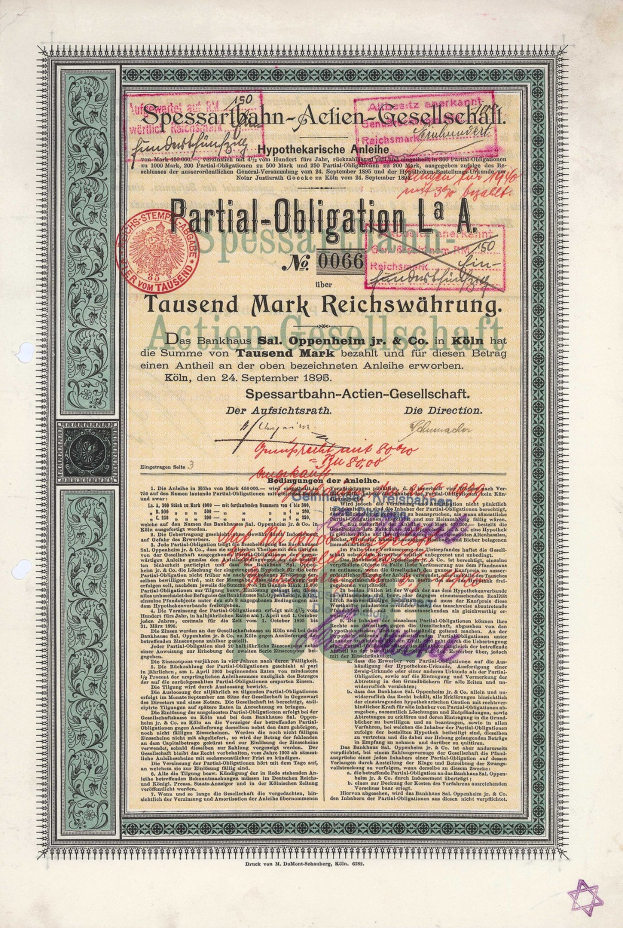 Altes deutsches Staatsanleihe-Zertifikat mit gedrucktem Text und einem offiziellen Stempel.