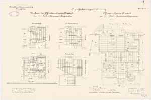 Schwarzer und weißer Grundriss des ehemaligen Bundeskanzleramts, zeigt detaillierte architecturale Layout und TextAnnotation.