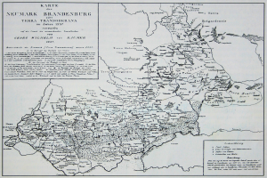 Ein Plakat mit einer Karte der Niederlande mit hervorgehobenen deutschen Provinzen, dicht beschriftet.