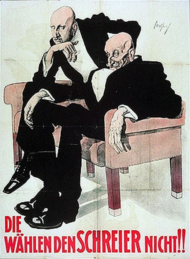 Ein Propagandaplakat der NSDAP mit zwei Männern auf einem Sofa