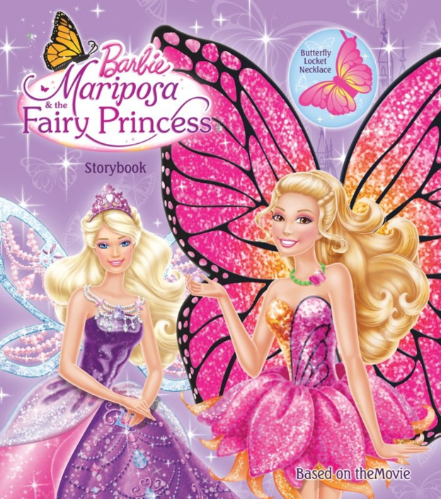 Ein Plakat mit zwei Engelsbaby-Mädchen, beschriftet mit "Barbie Mariposa Fairy Princess."