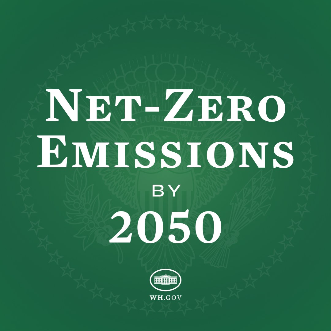 Weißer fetter Text auf einem grünen Hintergrund, der "netto-null-Emissionen bis 2050" anzeigt.