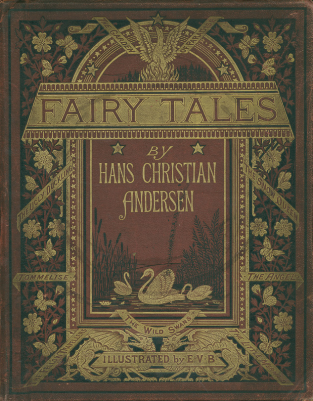 Ein Buch mit dem Titel 'Märchen von Hans Christian Andersen' mit detaillierten Designs und Text auf dem Cover, das einen magischen und märchenhaften Eindruck vermittelt.