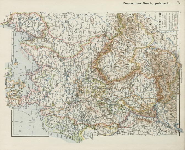 Eine politische Landkarte Deutschlands aus dem 19. Jahrhundert, die auf altem Papier mit Text oben und unten gedruckt ist.